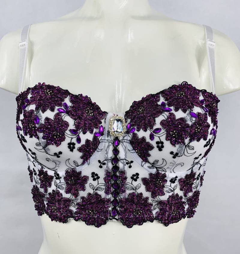 Handgemachte Bh Top Hälfte Korsett Crop Bustier in Weiss Und Lila Kombination von TopsWorld