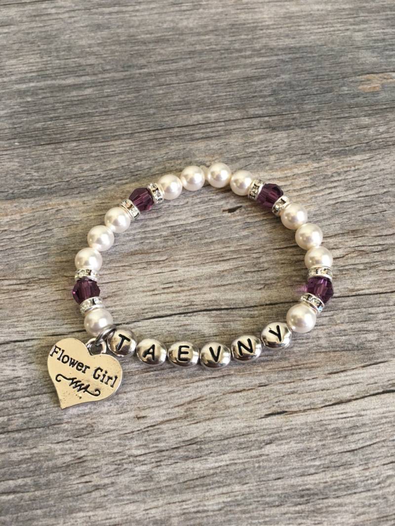Personalisierte Blumenmädchen Perlenarmband, Swarovski Kristall, Hochzeitsschmuck Für Kinder von TopsailWinds