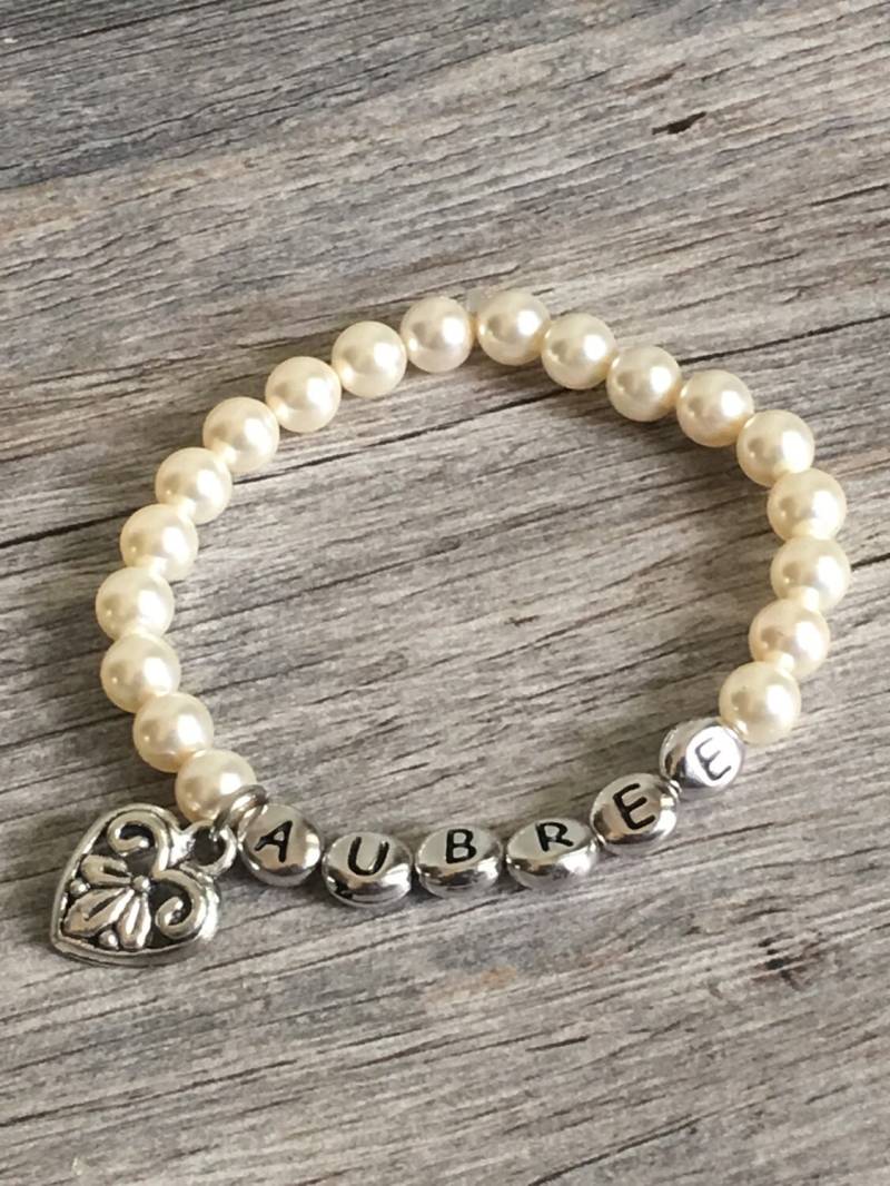 Personalisierte Perle Name Armband, Blumenmädchen Geschenk, Kinder Schmuck von TopsailWinds