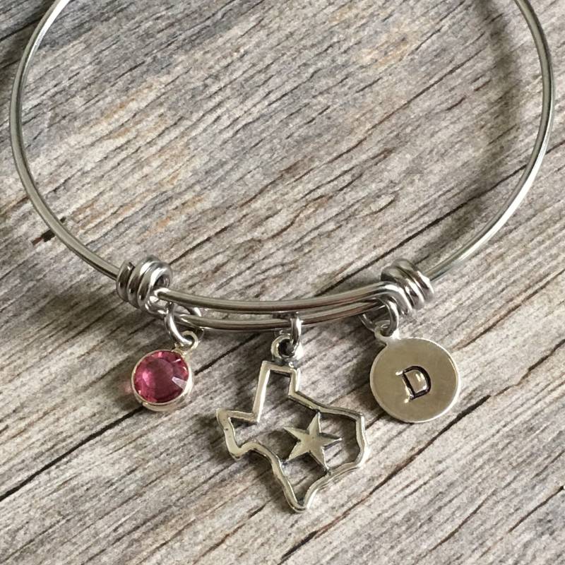 Texas State Charm Armreif Armband Sterling Silber, Geburtsstein Initiale von TopsailWinds