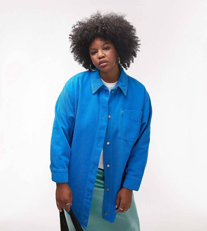 Topshop Curve - Oversize-Hemd aus Cord in Blau von Topshop Curve