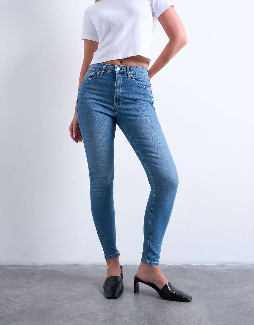 Topshop Hourglass - Jamie - Eng geschnittene Jeans in Mittelblau mit hohem Bund von Topshop Hourglass