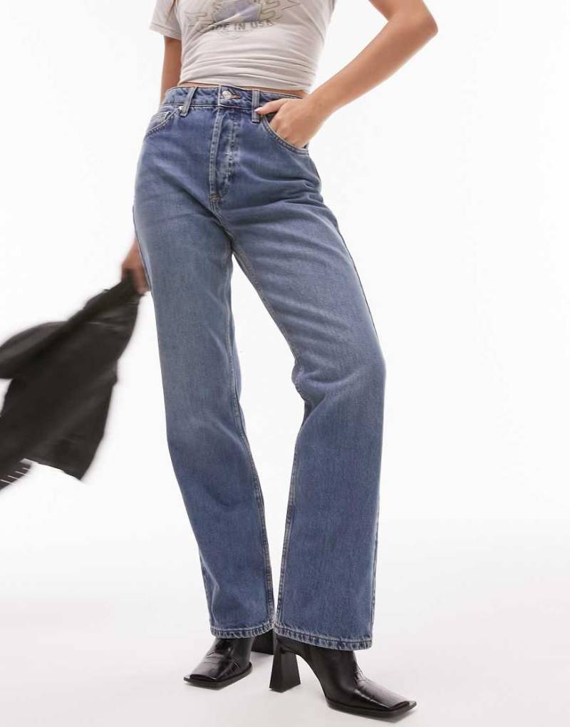 Topshop Hourglass - Kort - Gerade geschnittene Jeans in Mittelblau mit hohem Bund von Topshop Hourglass