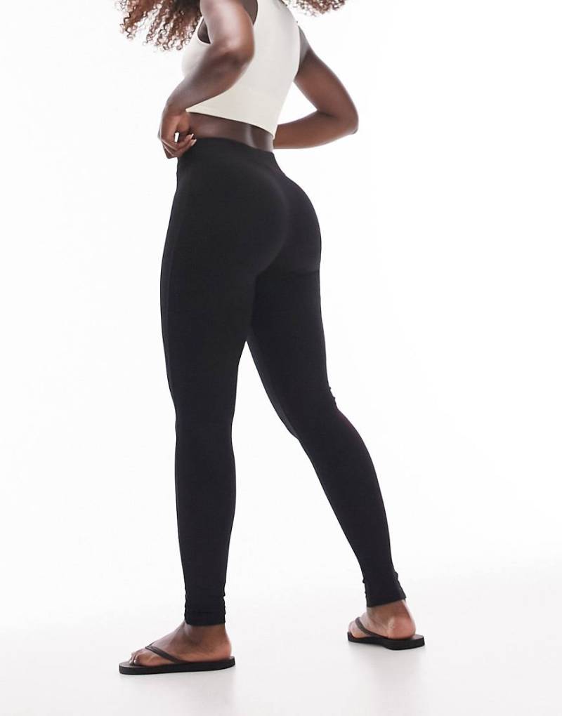 Topshop Hourglass - Leggings aus schwerem Material in Schwarz mit langem Schnitt und breitem Bund von Topshop Hourglass