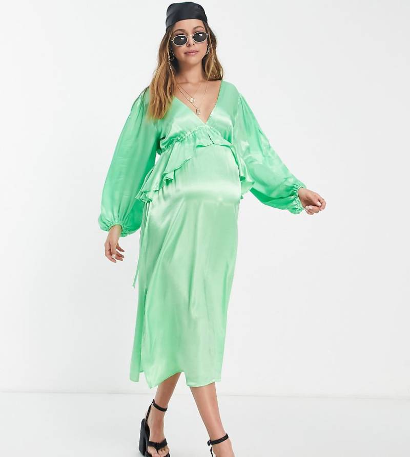 Topshop Maternity - Midikleid in Grün mit Schößchen und Rüschen von Topshop Maternity