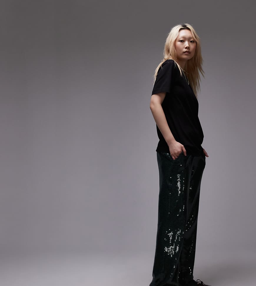 Topshop Petite - Elegante Pailletten-Hose in Grün von Topshop Petite