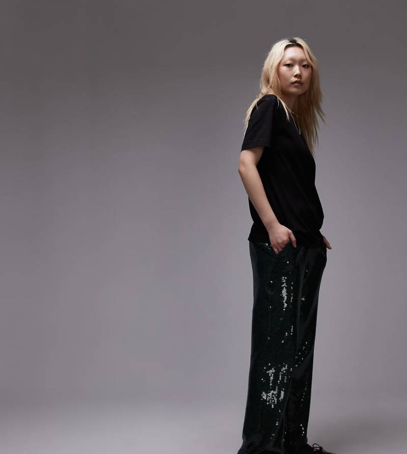 Topshop Petite - Elegante Pailletten-Hose in Grün von Topshop Petite
