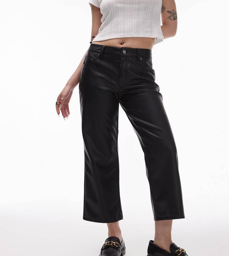 Topshop Petite - Knöchellange Kunstleder-Hose in Schwarz mit geradem Schnitt von Topshop Petite