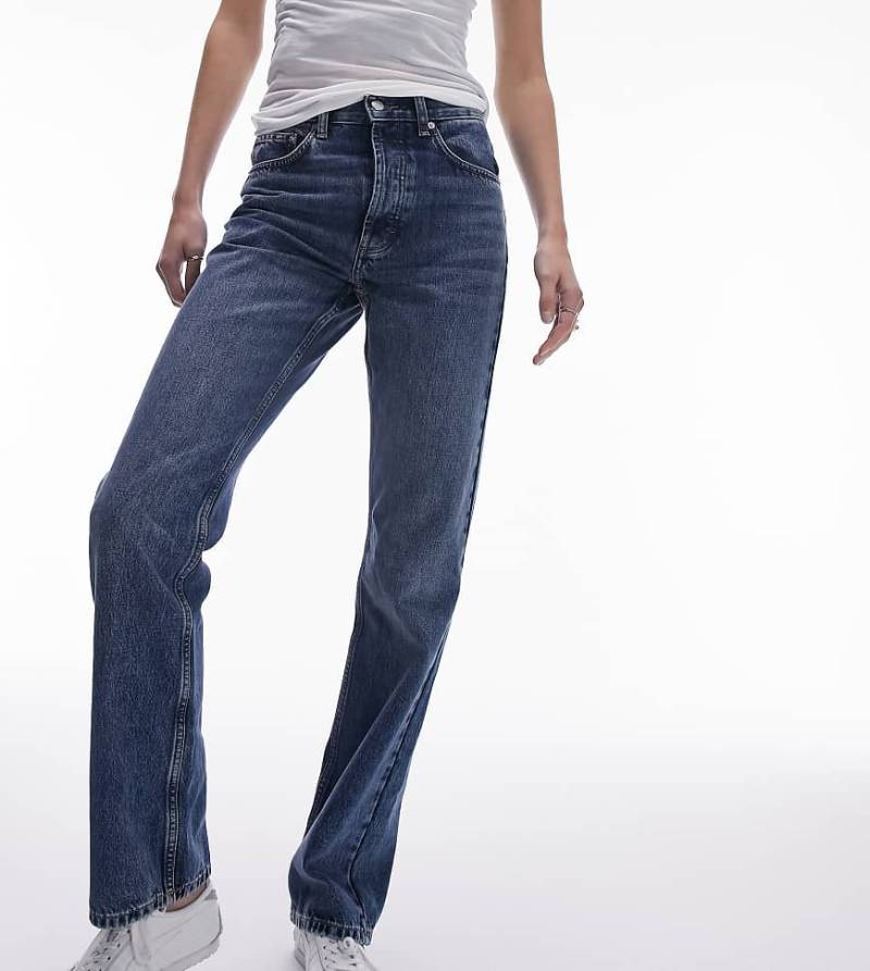 Topshop Tall - Kort - Straight Jeans in Mittelblau mit hohem Bund von Topshop Tall