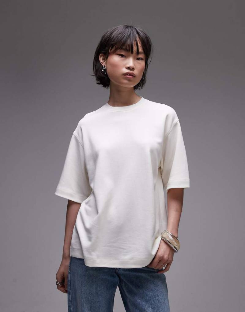 TOPSHOP - Hochwertiges T-Shirt aus schwerem Interlock-Stoff in Ecru-Weiß von Topshop