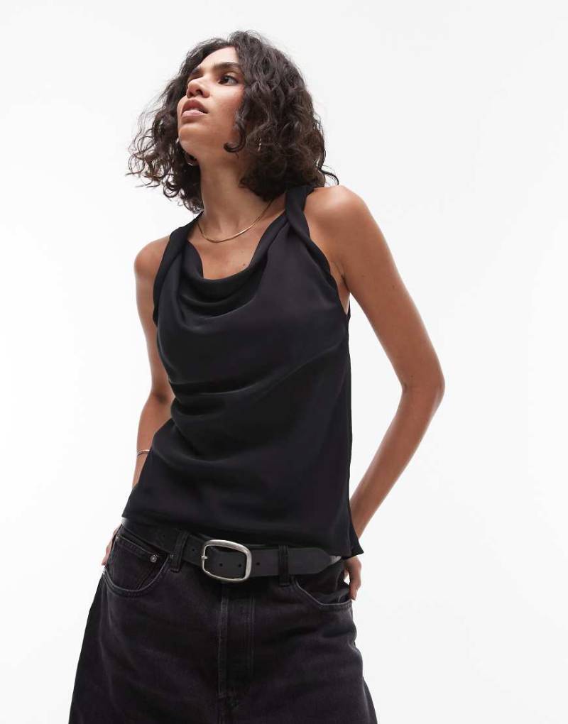 Topshop - Ärmelloses Oberteil in Schwarz mit verdrehtem Träger von Topshop