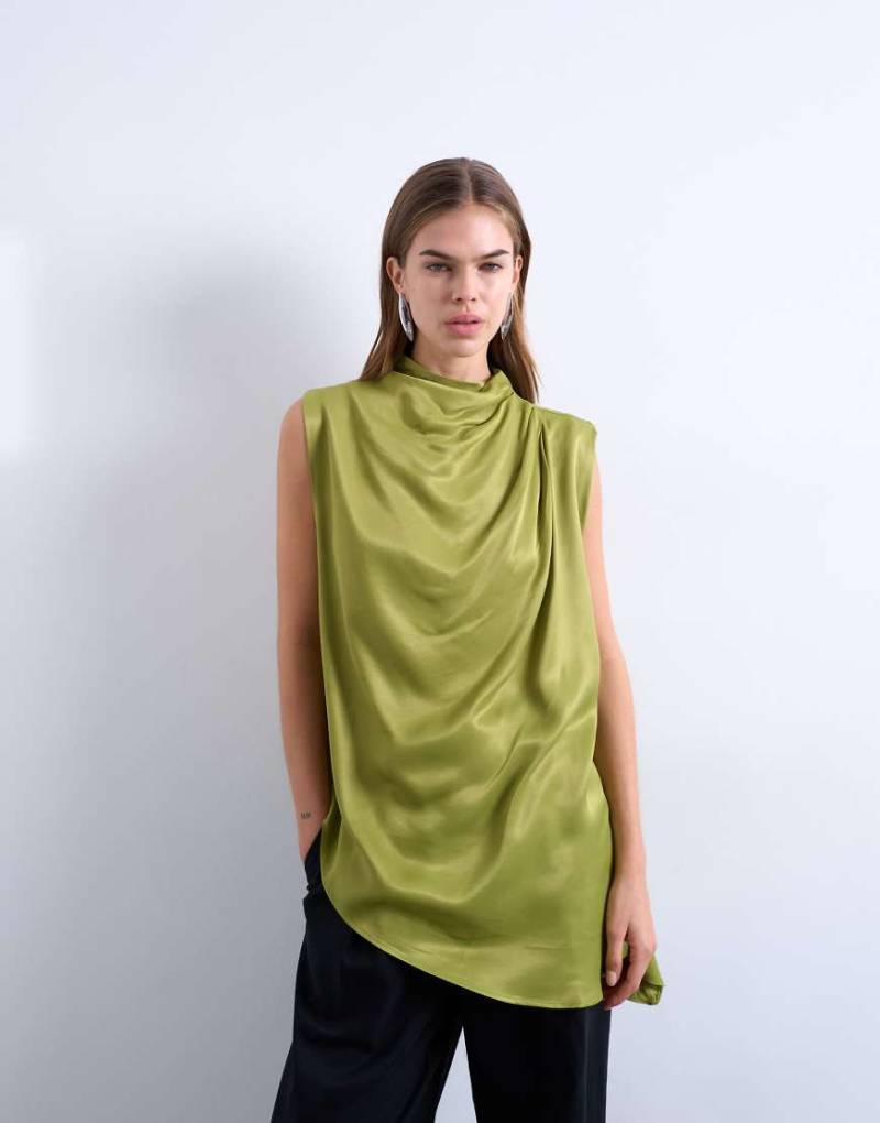 Topshop - Ärmelloses Tunika-Oberteil in Grün mit Biesen von Topshop