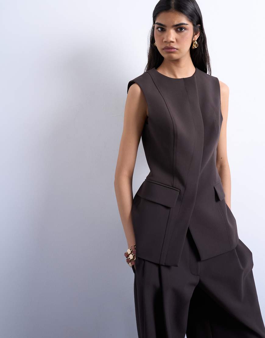 Topshop - Asymmetrische Weste in Schokobraun, Kombiteil-Brown von Topshop
