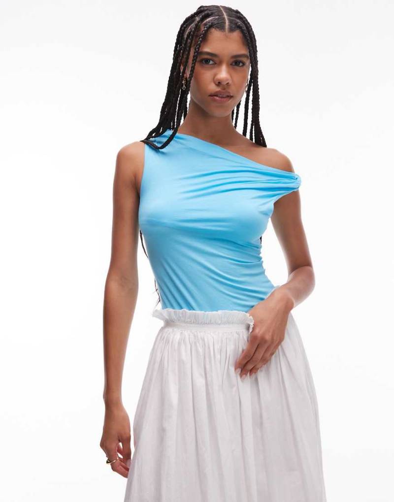 Topshop - Asymmetrisches Oberteil in Blau mit verdrehtem Detail von Topshop
