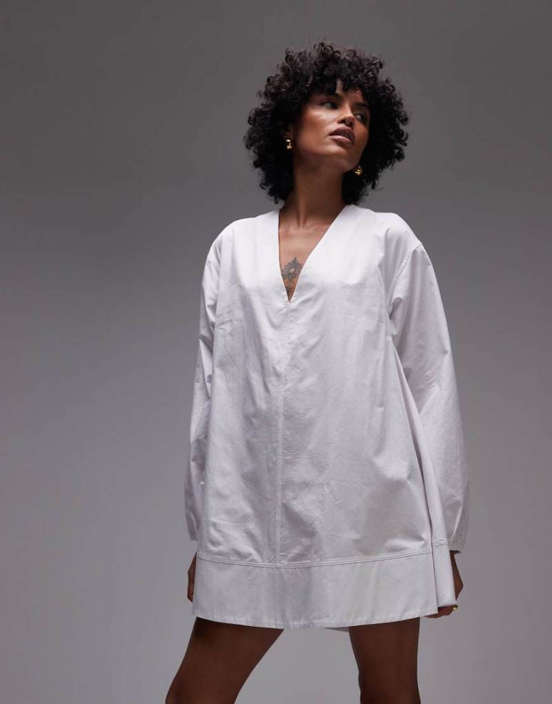 Topshop - Babydoll-Minikleid aus Popeline in Weiß von Topshop