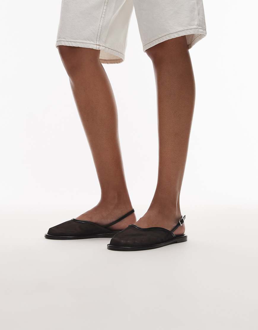 Topshop - Bailey - Ballerinas aus Baumwolle in Schwarz mit Fersenriemen von Topshop