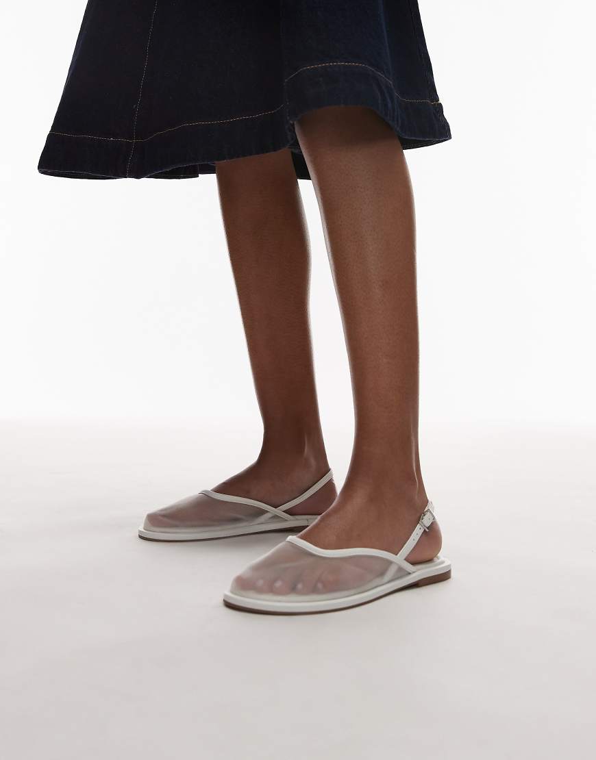 Topshop - Bailey - Netzstoff-Ballerinas in Weiß mit Fersenriemen von Topshop