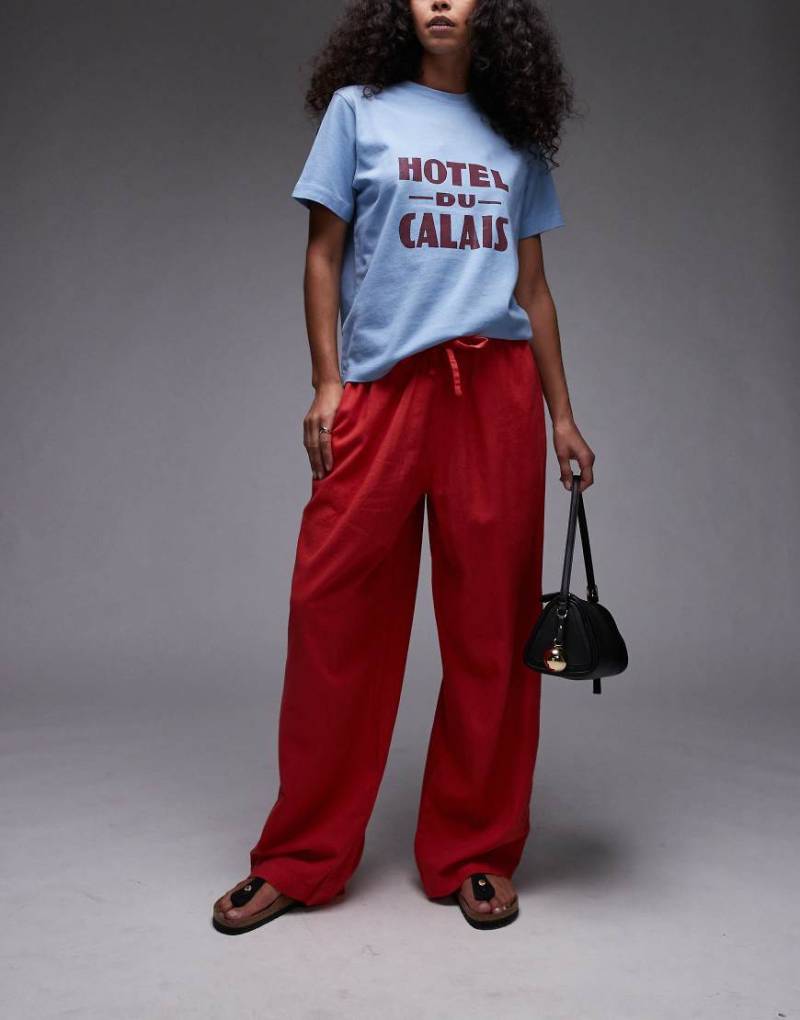 Topshop - Balloon Fit Hose in Rot aus Leinen von Topshop