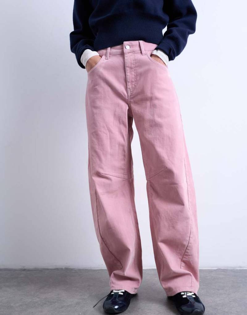 Topshop - Barrel-Hose aus Samt in Rosa mit Ziernaht, Kombiteil von Topshop