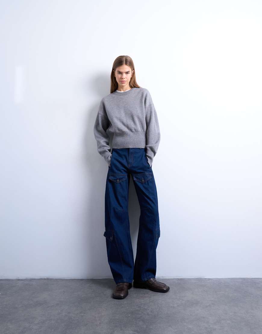 Topshop - Barrel-Jeans in Indigoblau mit Cargotaschen von Topshop