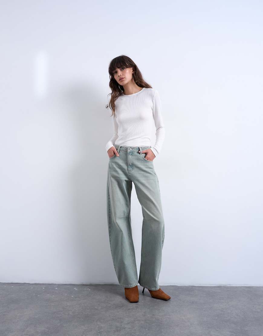 Topshop - Barrel-Jeans in Mintgrün mit mittelhohem Bund-Blau von Topshop