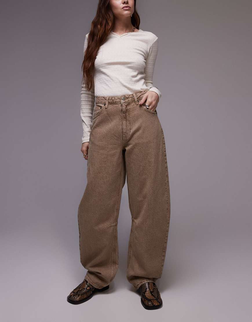 Topshop - Barrel-Jeans in Sand mit mittelhohem Bund-Neutral von Topshop