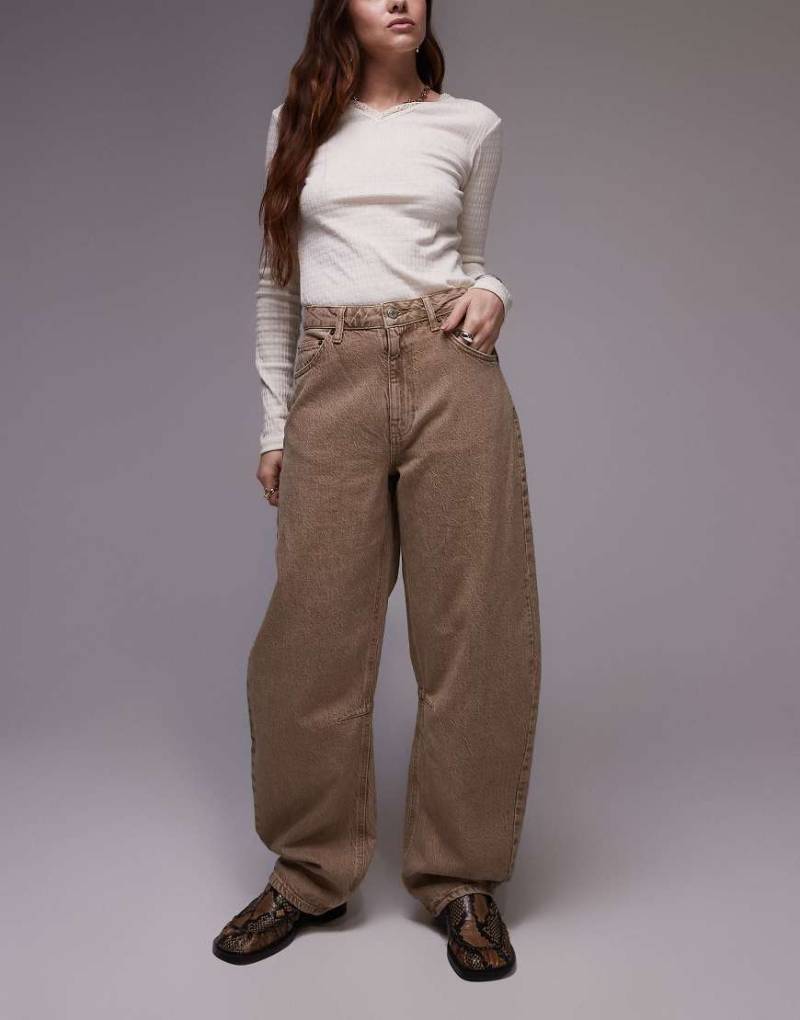 Topshop - Barrel-Jeans in Sand mit mittelhohem Bund-Neutral von Topshop