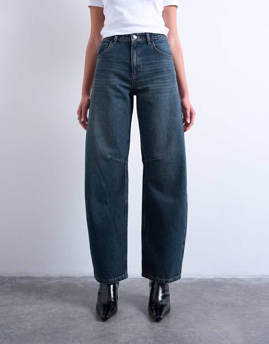 Topshop - Barrel - Jeans in Tiefblau mit hohem Bund von Topshop