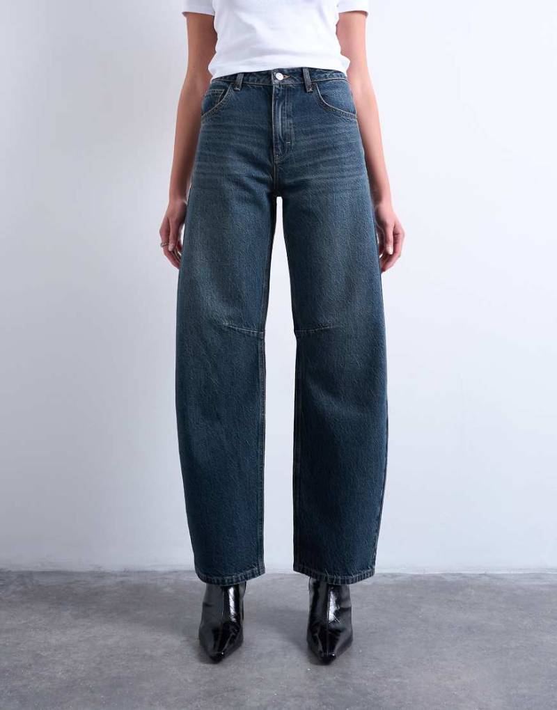 Topshop - Barrel - Jeans in Tiefblau mit hohem Bund von Topshop