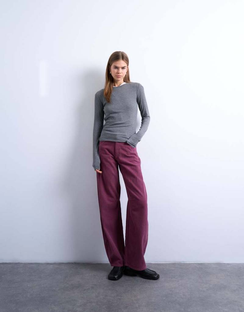 Topshop - Barrel-Leg-Jeans aus Cord in Lila mit mittelhohem Bund von Topshop