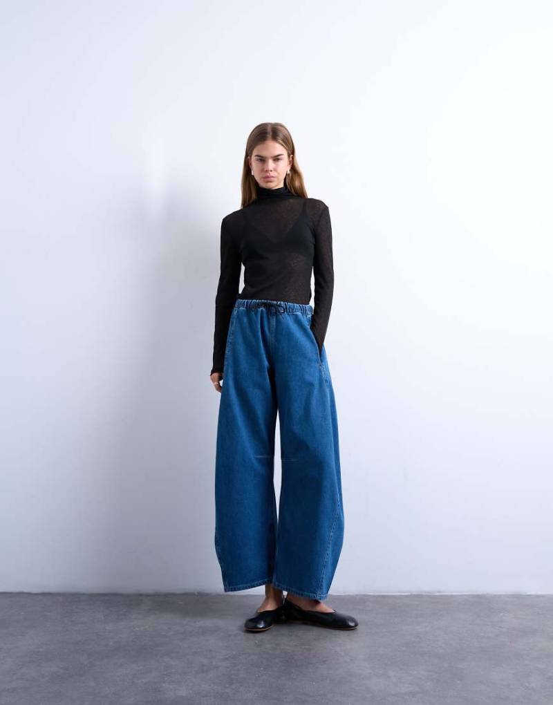 Topshop - Barrel-Leg-Jeans in Mittelblau mit elastischem Bund von Topshop