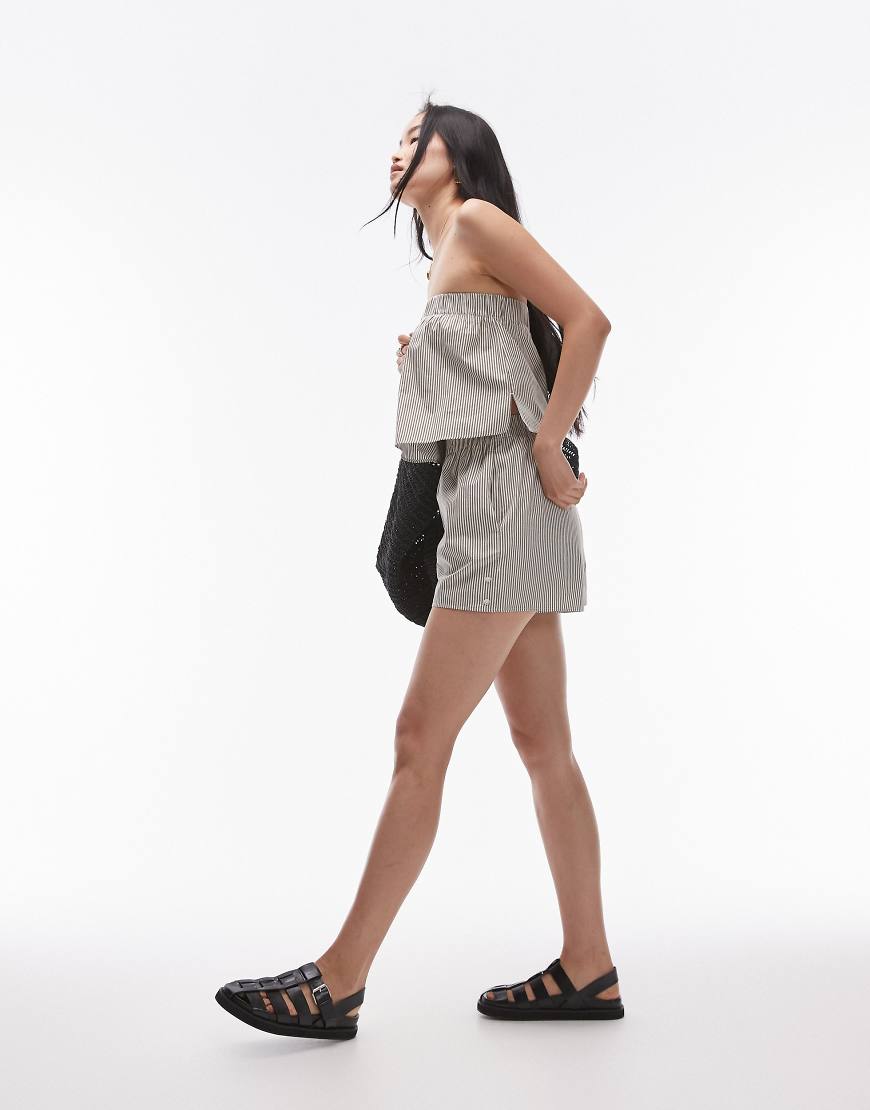 Topshop - Baumwoll-Shorts in Grün mit Streifen, Kombiteil von Topshop