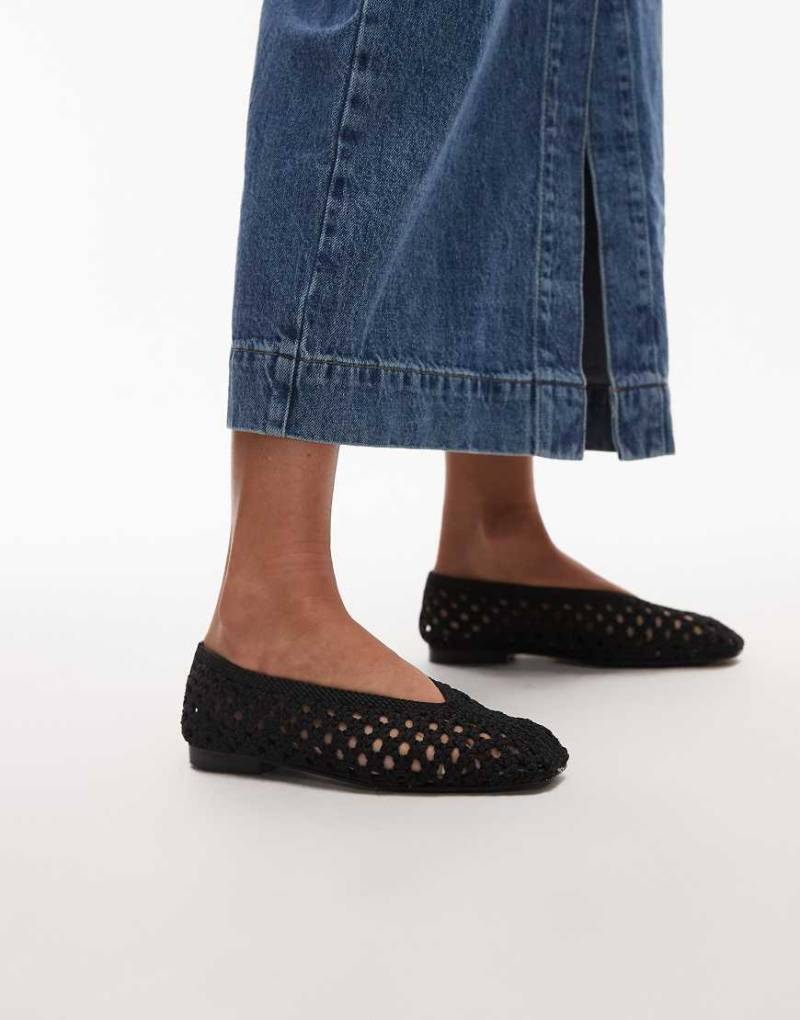 Topshop - Beatti - Flache, gewebte Schuhe in Schwarz von Topshop