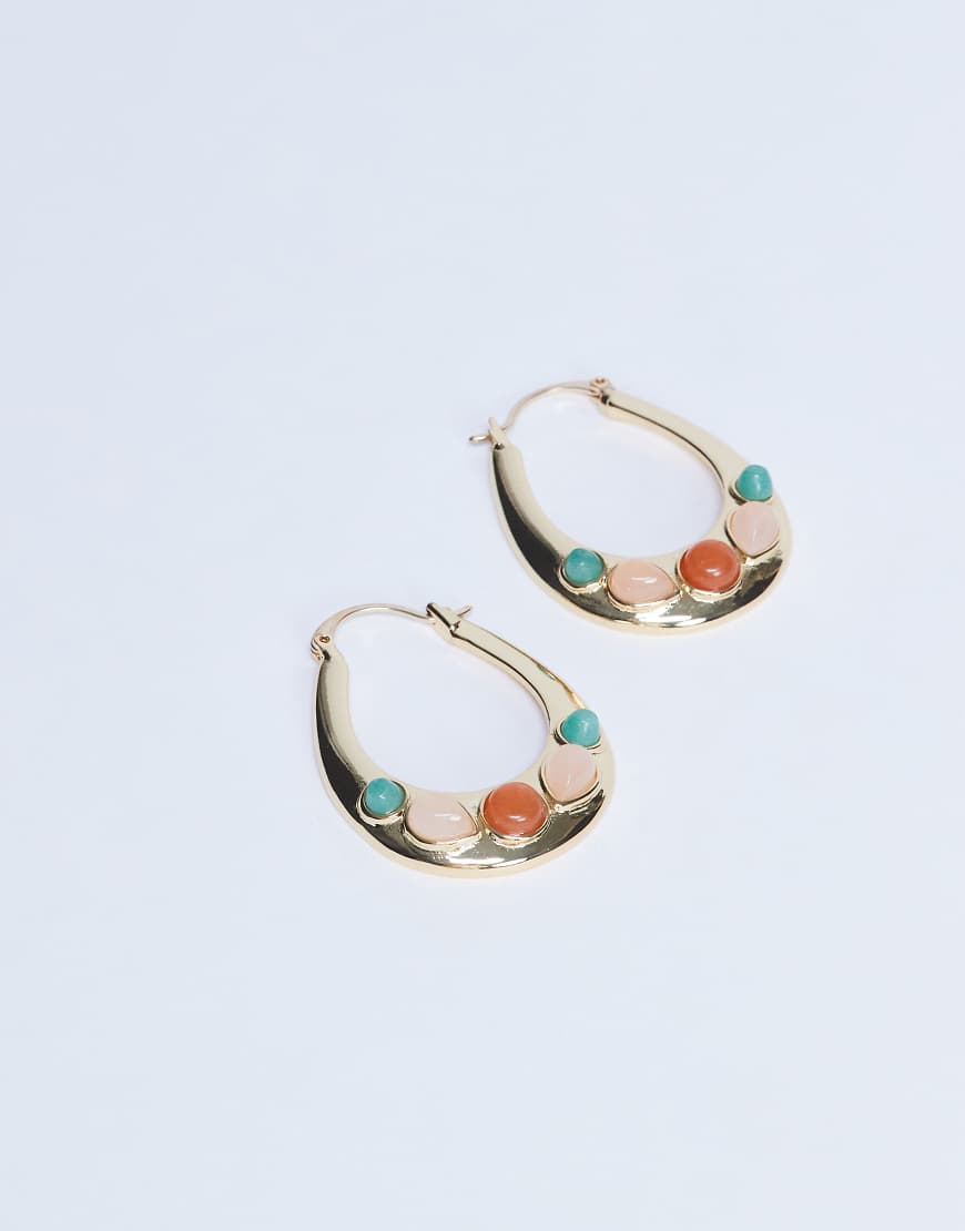 Topshop - Belle - Creolen in Goldoptik mit Halbedelsteinen-Goldfarben von Topshop