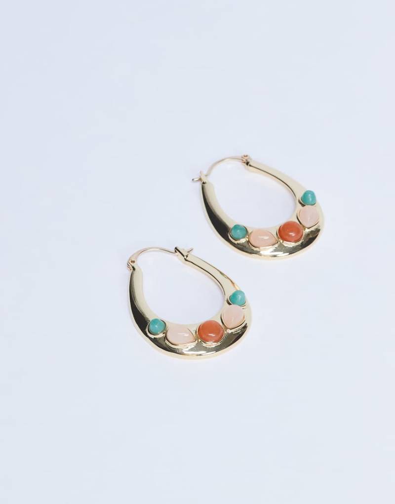 Topshop - Belle - Creolen in Goldoptik mit Halbedelsteinen-Goldfarben Topshop - Belle - Creolen in Goldoptik mit Halbedelsteinen-Goldfarben von Topshop