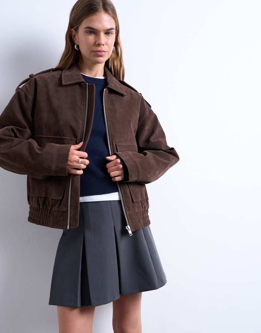 Topshop - Bomberjacke aus Wildlederimitat in Schokobraun mit Steppfutter und Druckknopfdetails-Brown Topshop - Bomberjacke aus Wildlederimitat in Schokobraun mit Steppfutter und Druckknopfdetails-Brown von Topshop