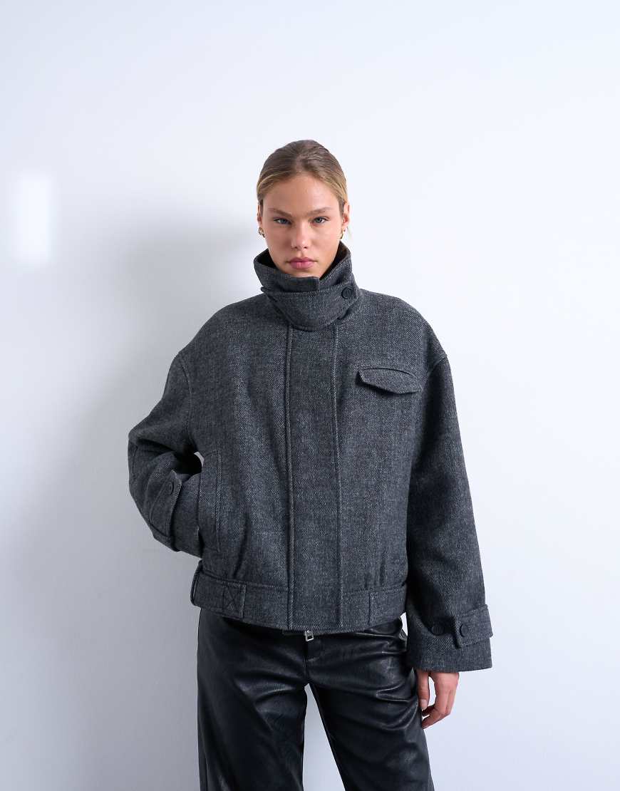 Topshop - Bomberjacke in Wolloptik in Anthrazit mit Laschendetail-Grau Topshop - Bomberjacke in Wolloptik in Anthrazit mit Laschendetail-Grau von Topshop