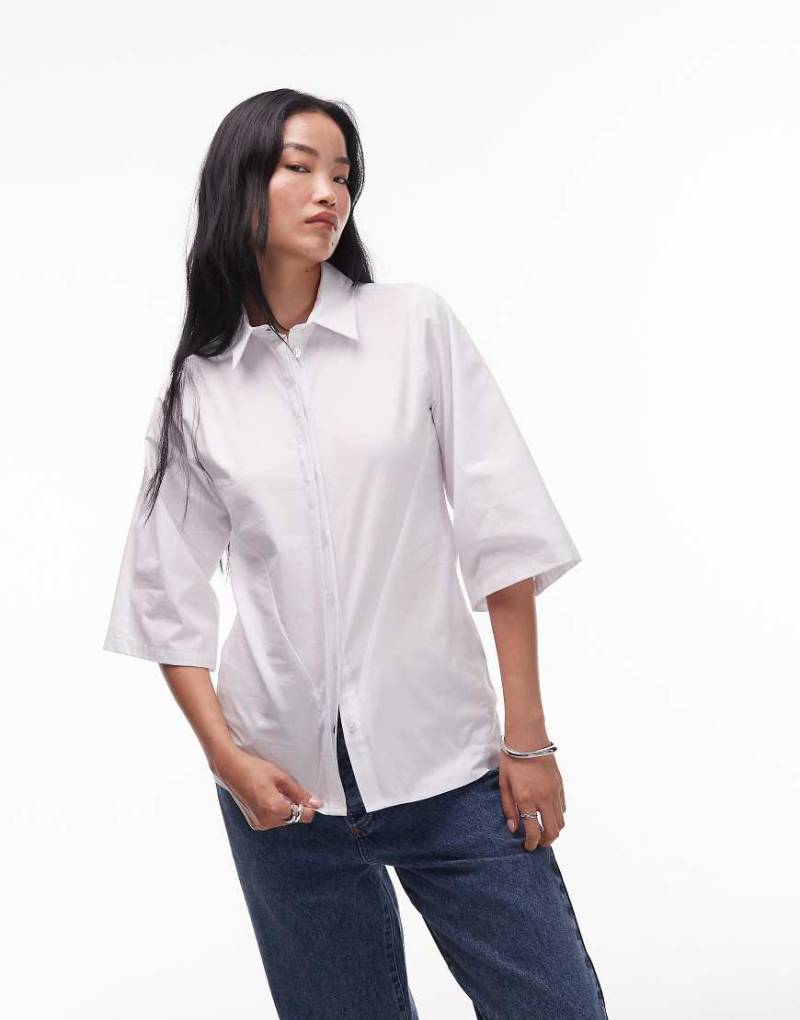 Topshop - Bowling-Hemdbluse aus Popeline in Weiß mit Reverskragen von Topshop