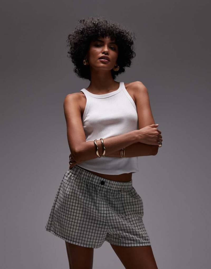 Topshop - Boxershorts in Schwarz-Weiß kariert mit Knitterstruktur-Bunt von Topshop