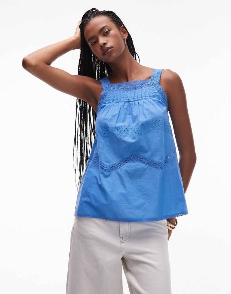 Topshop - Camisole in Blau mit trapezförmigem Schnitt und Biesen von Topshop