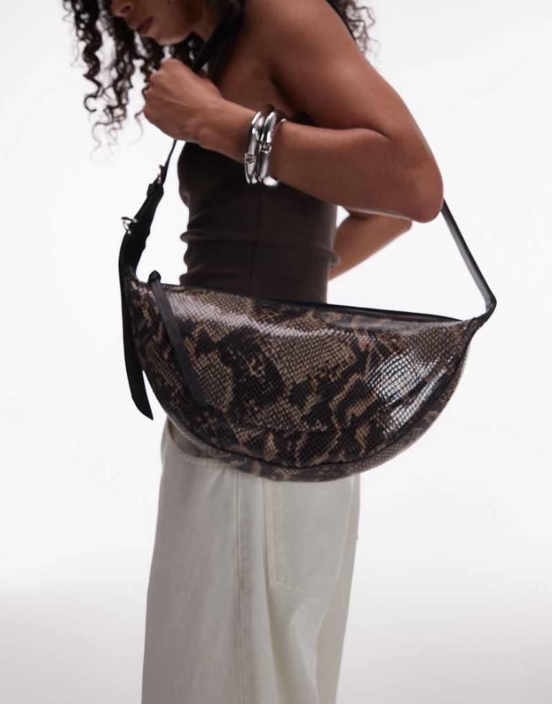 Topshop - Cara - Schultertasche aus Echtleder mit Schlangenhaut-Optik-Bunt von Topshop