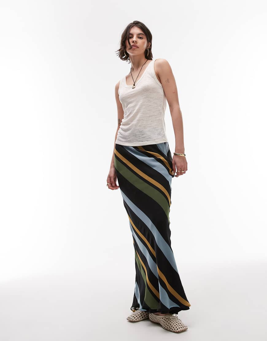Topshop - Chiffon-Maxirock mit Schrägschnitt und plakativem Streifenmuster-Bunt Topshop - Chiffon-Maxirock mit Schrägschnitt und plakativem Streifenmuster-Bunt von Topshop