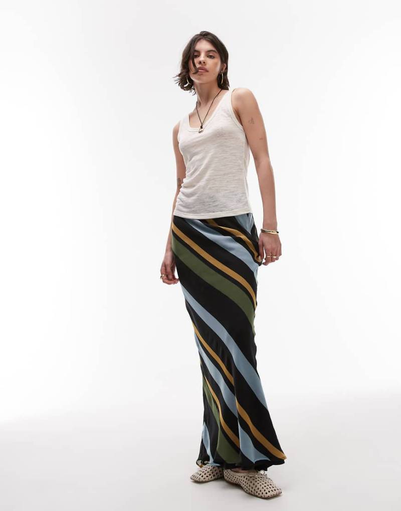 Topshop - Chiffon-Maxirock mit Schrägschnitt und plakativem Streifenmuster-Bunt von Topshop