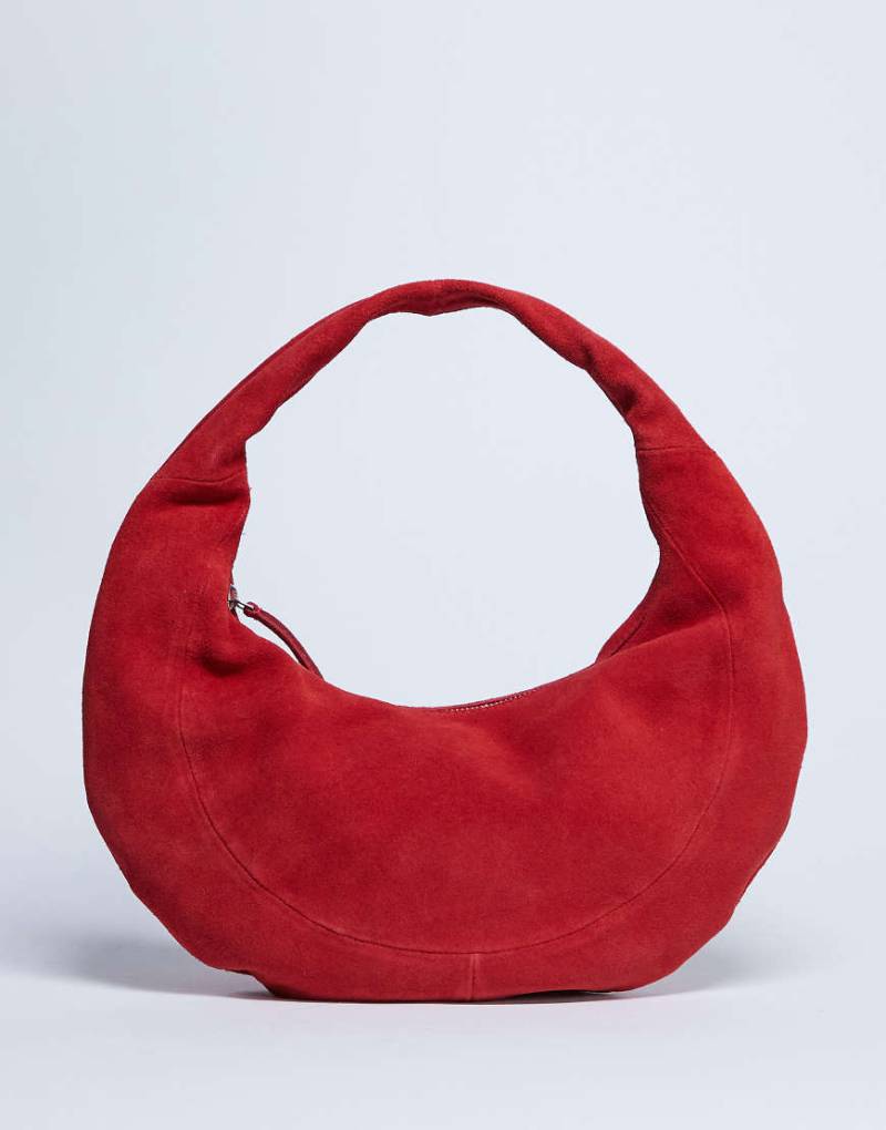 Topshop - Cian - U-förmige Handtasche aus echtem Wildleder in Rot von Topshop