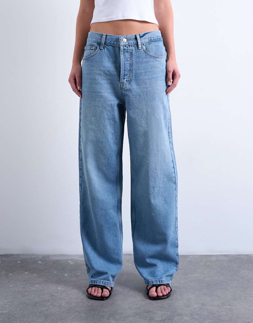 Topshop - Column - Jeans in Bleach-Waschung mit mittelhohem Bund-Blau von Topshop