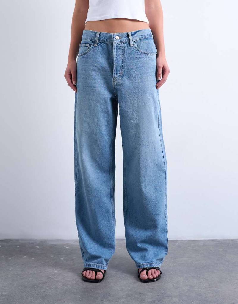 Topshop - Column - Jeans in Bleach-Waschung mit mittelhohem Bund-Blau von Topshop