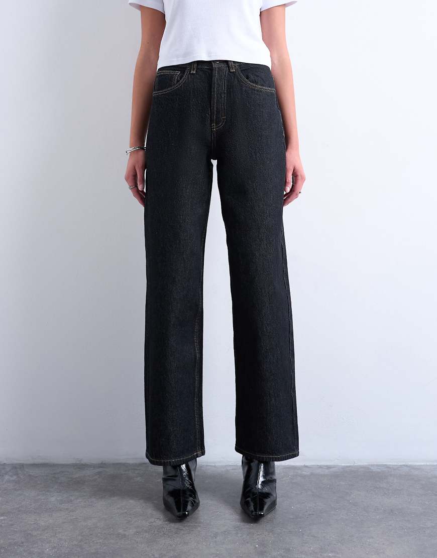Topshop - Column - Jeans in Schwarz-Ecru mit mittelhohem Bund von Topshop