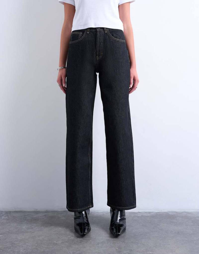 Topshop - Column - Jeans in Schwarz-Ecru mit mittelhohem Bund von Topshop