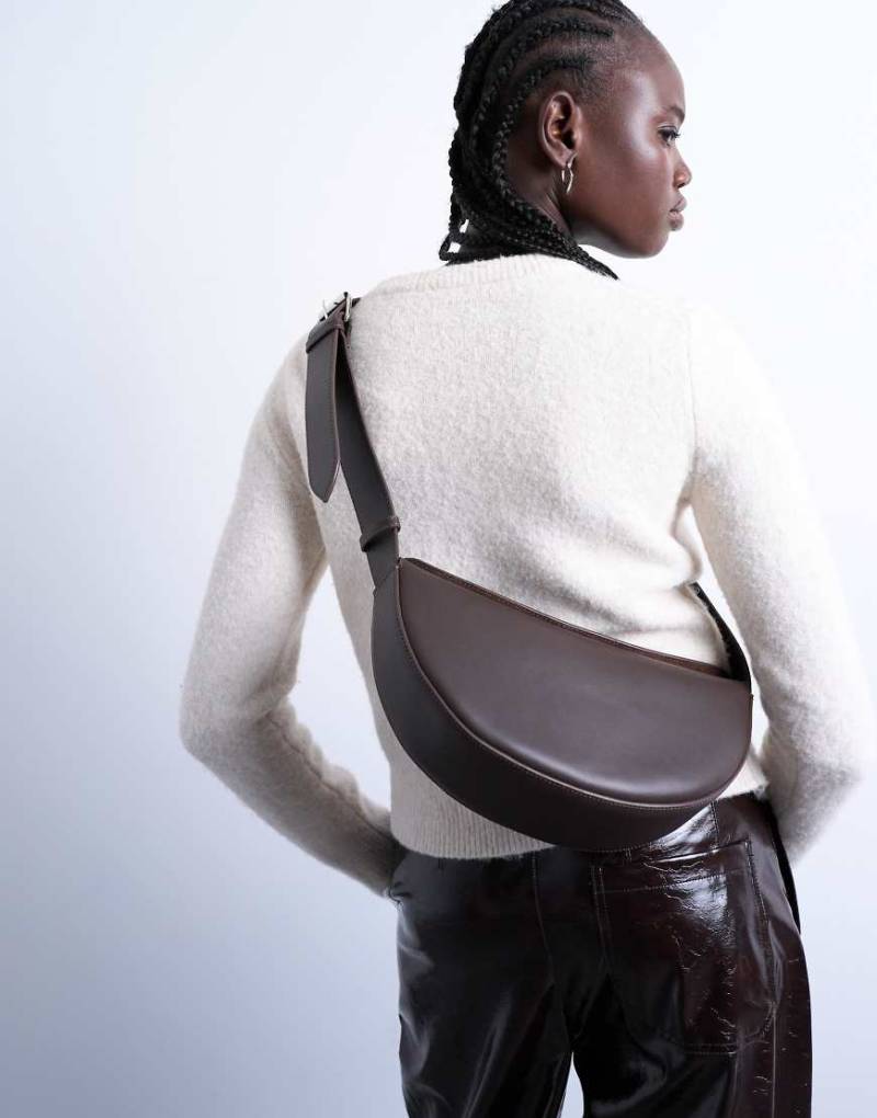 Topshop - Cooper - Umhängetasche aus echtem Leder in Schokobraun-Brown von Topshop