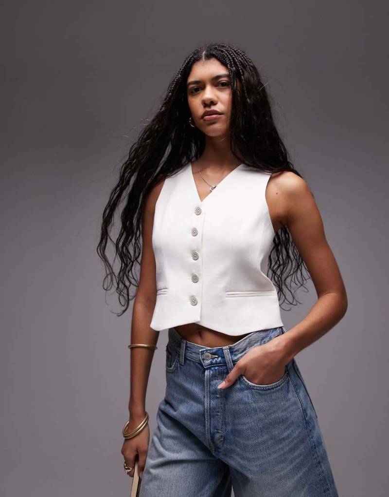 Topshop - Cropped-Weste in Weiß mit V-Ausschnitt von Topshop
